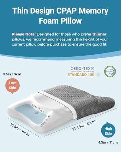 Elviros CPAP Pillow for Side Sleeping, Sleep Apnea Memory Foam Pillow for All CPAP Masks Users to Reduce Air Leaks & Masks Pressure, Adjustable Height with Cooling Breathable Cover - Thumbnail 4