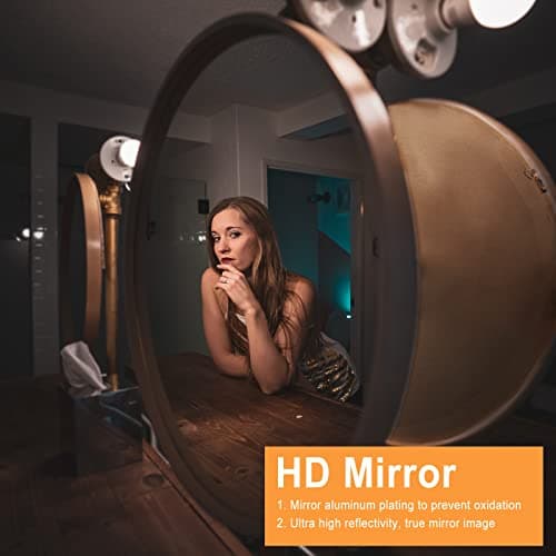 FRUMENSHIP Round Wood Frame Mirror 28 Inch, Brown Wall Circle Mirror for Bathroom, Nursery, and Wall Decor - Thumbnail 5