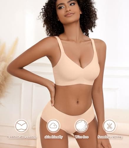 POSESHE Women Push Up Wireless Seamless Support Comfortable Soft Everyday Bra Full Coverage Basic Bras Nude - Thumbnail 2