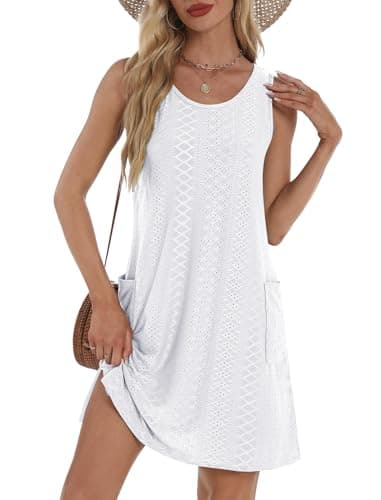 BKRIVE Spring Dresses for Women 2026 Loose Sleeveless Dress Sundresses with Pockets Plain White M - Image 1