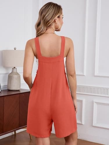 Heymoments Short Overalls Jumpsuits Rompers for Women Coral Medium Casual Maternity Summer Comfy Ladies Loose Fit Dressy Wide Leg One Piece Sleeveless Grils Bib Baggy Pants with Pockets - Thumbnail 4