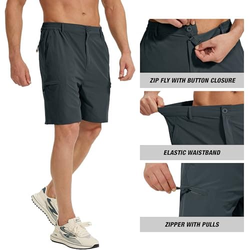 MOURCE Mens Hiking Shorts Lightweight - Quick Dry Summer Cargo Shorts with Zipper Pockets for Fishing Golf Casual, Grey - Thumbnail 5