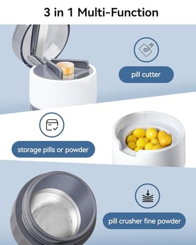 Pill Crusher and Pill Cutter - Cotatoc 3-in-1 Pill Crusher Fine Powder with Stainless Steel Grinding Head, Tablet Grinder with Storage for Tablets, Pill Cutter Splitter for Small and Tiny Pills (Gray) - Thumbnail 3