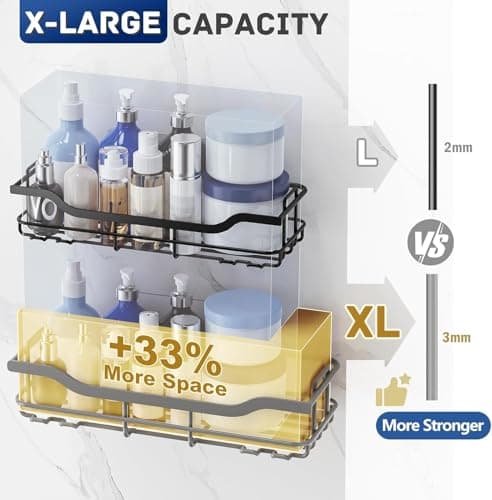 OMAIRA 3-Pack Shower Caddy with Soap Holder, Adhesive Rustproof No-drill Strudy Loading Inside Shower Organizer Shelves Rack Storage Bathroom Organization for Smooth Wall Glass Tile, Grey (X-Large) - Thumbnail 3