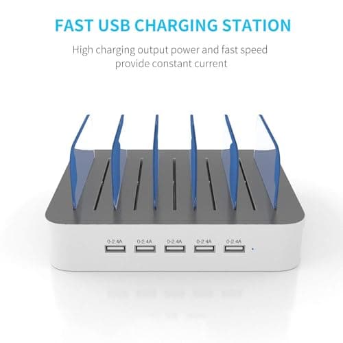MSTJRY Charging Station for Multiple Devices : 5 Port Multi USB-A Charger Stations Multi-Device Organizer Charging Dock Designed for iPhone iPad Cell Phone Tablets (7 Short Cables Included) - Thumbnail 2