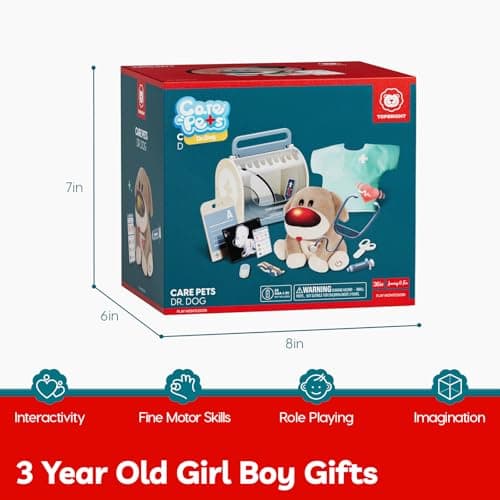 TOP BRIGHT Doctor Kit for Toddlers 3-5, Pretend Play Doctor Set with Costume & Wooden Medical Kit, Dress Up Toys for Kids, Role Play Dog Vet Playset, Christmas Birthday Gifts for Girls Boys 3 4 5 - Thumbnail 6