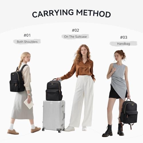 GOLF QUALITY Laptop Backpack for Women Fit 14 Inch Stylish Daypack Notebook Travel Work Commuter Casual Daypack Backpack Purse for Women Travel Business (Black) - Thumbnail 2