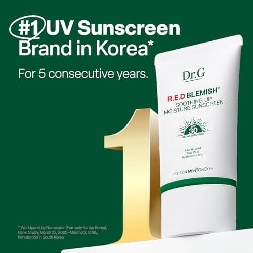 Dr. G R.E.D. Blemish Soothing Up Moisture Sunscreen - Korean Sunscreen with No White Cast - Broad Spectrum SPF for Sensitive Skin - Non-Greasy - With Hyaluronic & Azelaic Acid - 1.69 fl oz - Thumbnail 3