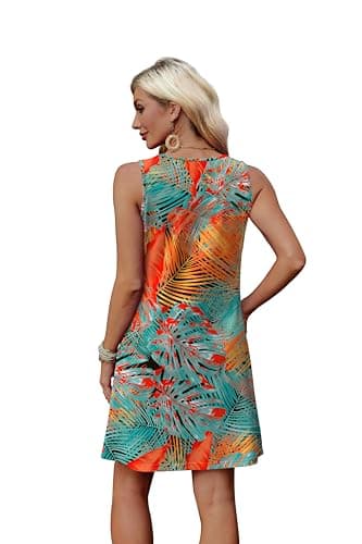 WEESO Hawaiian Dresses for Women Casual Mini Dresses Spring Summer Fashion Vacation Boho Cute Sundresses Travel Clothes Swimsuit Coverup Floral Orange L - Thumbnail 5