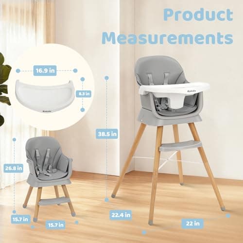Ezebaby 6 in 1 Wooden High Chairs for Babies and Toddlers, Convertible Portable High Chair, Booster Seat for Dining Table,Toddlers Chair with Adjustable Legs & Dishwasher Safe Tray - Thumbnail 5