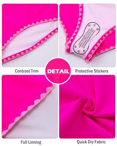 HOZIY Teen Bathing Suits Girls Bikini Sets Junior Contrast Trim Crisscross Tie Back Swimsuits Size 14-16 Kids Beach Swim Suit Swimwear Hot Pink - Thumbnail 5
