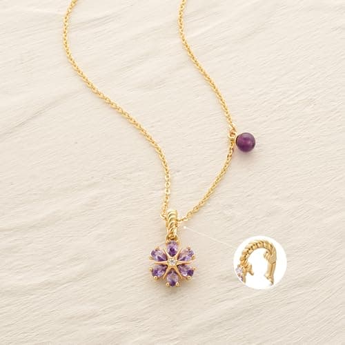 MYEARS Birthstone Necklace for Women 14K Gold Plated Dainty Purple Flower Pendant Necklace Cute Tiny Charm Birthday Gifts Jewelry for Women Trendy - February - Thumbnail 4
