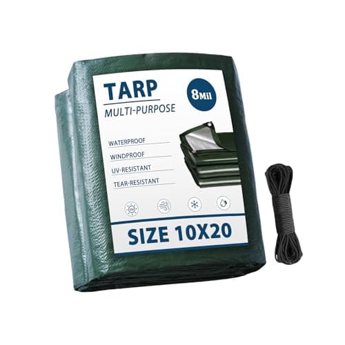 Vandham Tarp Waterproof 10x20 Multi-Purpose Green Camping Tarps 8Mil Thick with Reinforced Grommets for Under Pool, Emergency Rain Cover Outdoor - Image 1