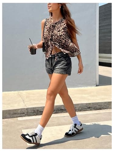 GORGLITTER Women's Cheetah Print Top Sleeveless Bow Tie Front Peplum Babydoll Vest Tops Going Out Blouse Shirt Brown X-Small - Thumbnail 5