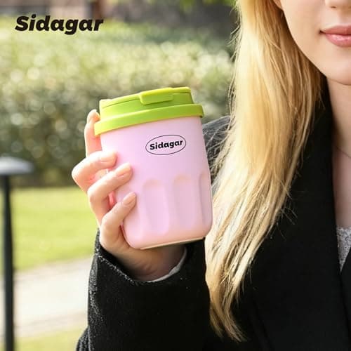 Sidagar Travel Coffee Mug 10 oz Ceramic Lined Tumbler, Double Wall Stainless Steel Coffee Cup with Lid, Vacuum Spill Proof Mini Water Bottle, Insulated Thermal Mug for Home Office,Pink - Thumbnail 5