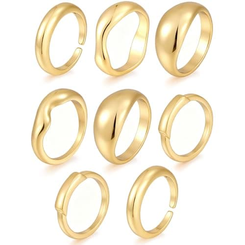 17 MILE 8 PCS 18K Gold Plated Chunky Stackable Rings for Women, Statement Open Stacking Rings, Band Ring Set - Image 1
