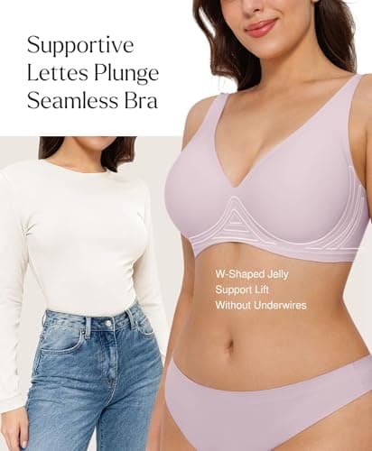Wireless Push Up Bra Seamless Bras for Women Comfortable No Underwire Comfy Supportive Bralettes Deep V Tshirt Bra Purple - Thumbnail 2
