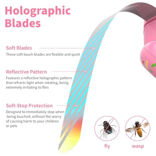 Fly Fans for Tables Fly Repellent Outdoor Keep Flies Away, Flies Spinner Table Top with Holographic Blades, Bug Traps for Picnic, Party, BBQ (Pink) - Thumbnail 3