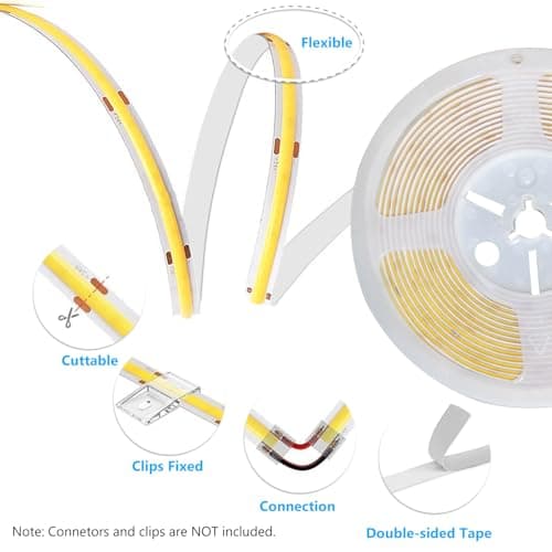 dalattin COB LED Strip Lights,16.4ft LED Lights, 608 LEDs/m High Density Flexible 24V Flexible Tape Light with Remote & Touch Control,Dimmable 2700K-6500K for Living Room, Bedroom, Kitchen Lighting - Thumbnail 2