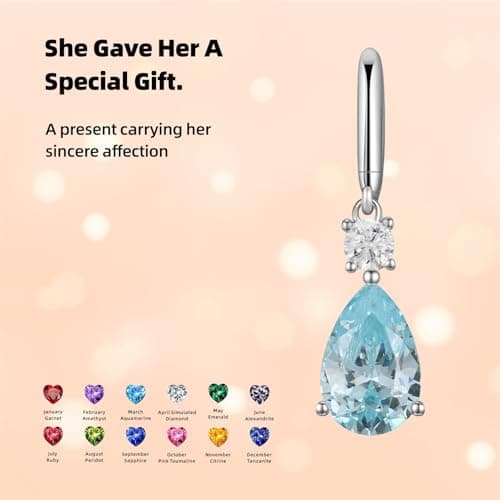Teardrop Dangle Drop Earrings -925 Sterling Silver Birthstone Earring Jewelry Birthday Gifts for Women,Girlfriend,Wife,Mom - Graduation, Friendship,Birthday, Anniversary (03 - Aquamarine) - Thumbnail 2