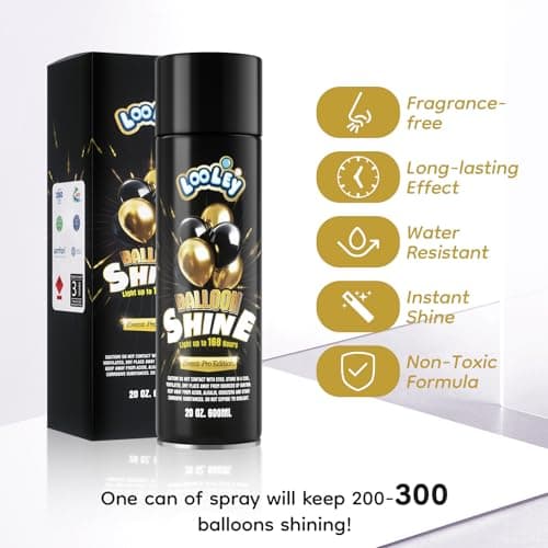 LOOLEY Balloon Shine Spray 20 fl.oz, 7+ Days Ultra Lasting Mirror Gloss Finish for Latex Balloons, High Efficiency Nozzles Design, Instant Shine Balloon Spray for Large Events Planner | Black Version - Thumbnail 6