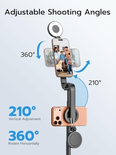 USKEYVISION Magnetic Selfie Stick Tripod with Light & Remote, Phone Tripod with Magnetic Holder for Magsafe, 360° Rotatable Cellphone Stand for iPhone/Android for Video Recording, Vlogging(SPT-02) - Thumbnail 5
