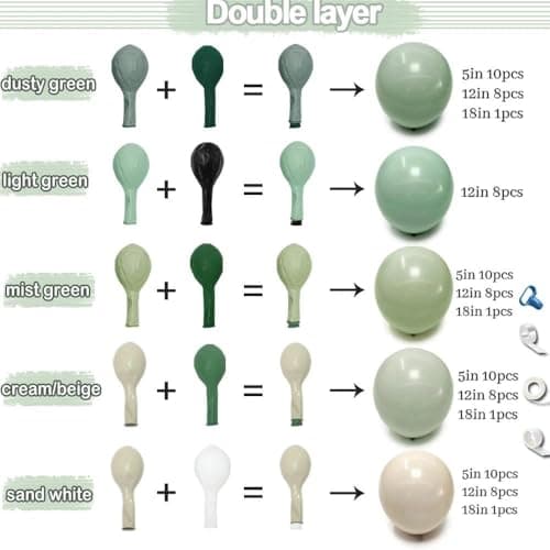 Dusty Green White Balloon Arch Double Stuffed Sage Light Green White Sand Beige Balloon Garland Eucalyptus Leaves for Baby Shower Neutral Birthday Woodland Bridal Wedding Gender Reveal Party Decor - Thumbnail 5