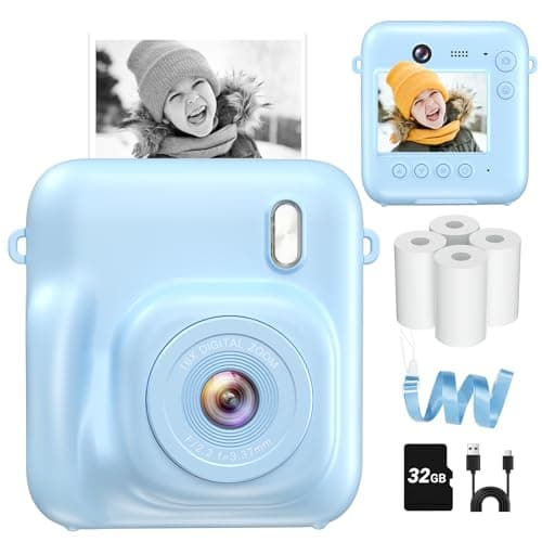 Instant Camera, Dual-Lens Kids Camera Instant Print for Boys Girls Christmas Birthday Gifts, 1080P Digital Cameras for Kids Teens with Print Paper, 32GB Card, Toddle Toy for Age 4-12 Years(Blue)