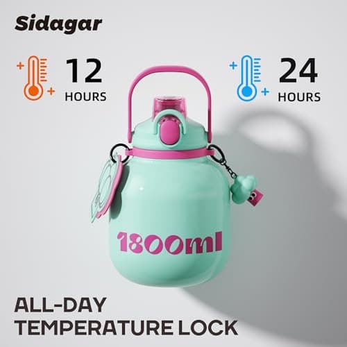 Sidagar 60 oz Big Gallon Water Bottle with Straw and Carry Handle, Green Wide Mouth Vacuum Water Jug, Insulated Stainless Steel Bottles Easy Carry Tumbler for Women - Thumbnail 5