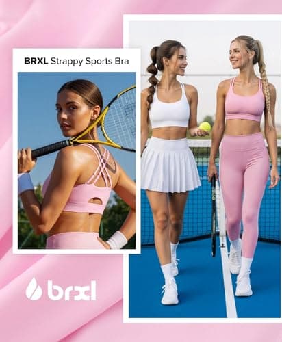BRXL Pink Sports Bra Low Impact Adjustable Spaghetti Straps Padded Push Up Cut Out Athletic Bra with Padding Sewn in - Thumbnail 4