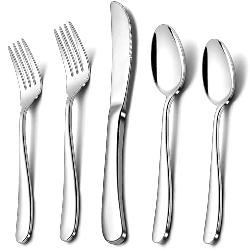 Herogo Heavy Duty Stainless Steel Silverware Set, 40-Piece Heavy Weight Modern Flatware Cutlery Set for 8, Fancy Tableware Eating Utensils for Home Wedding, Dishwasher Safe, Mirror Finished