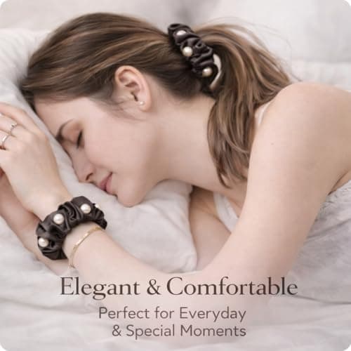 UaiUya 4PCS Pearl Satin Scrunchies, Softer Than Silk Hair Ties, Gentle for Frizz, Ideal Gifts for Women Basic - Thumbnail 5