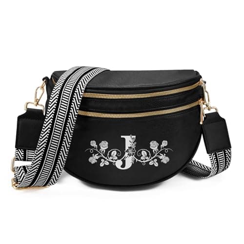 Viverte Personalized Gifts for Women Initial Bum Bags Pu Leather Crossbody Bags Letters Purses for Mom(Black-J) - Image 1