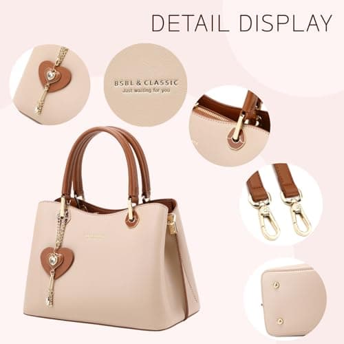 BASABELA Top-handle Purses and Handbags for Women, Vegan Leather Satchel Bag, Water Resistant Fashion Ladies Shoulder Tote Bag with Detachable Strap for Casual Travel Work Dating Shopping - Thumbnail 5