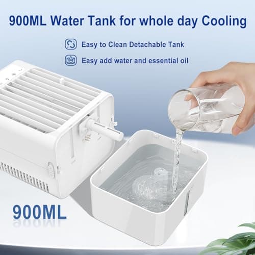Portable AC Fan, Mini Air Cooling Fan with 3 Speeds,Air Conditioner with 120° Oscillating & 1-8H Timer, Air Cooler Fan with cooling mist,Ventilador portatil de CA for Bedroom Office-900ml water tank - Thumbnail 6