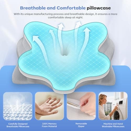 Fyova Cervical Neck Pillow, Ergonomic Memory Foam Pillows for Neck Pain Relief with Breathable Pillowcase, Adjustable Contour Neck Support Pillow for Side Back Stomach Sleepers, Odorless - Thumbnail 5