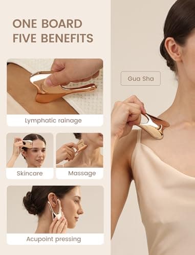 Lemove Stainless Steel Gua Sha Facial Tool - Massage Tool for for Face, Jawline Shaper, Reducing Double Chin, Whole Body Gua Sha Tool, Lymphatic Drainage Massager, Facial Skin Care - Gold - Thumbnail 2