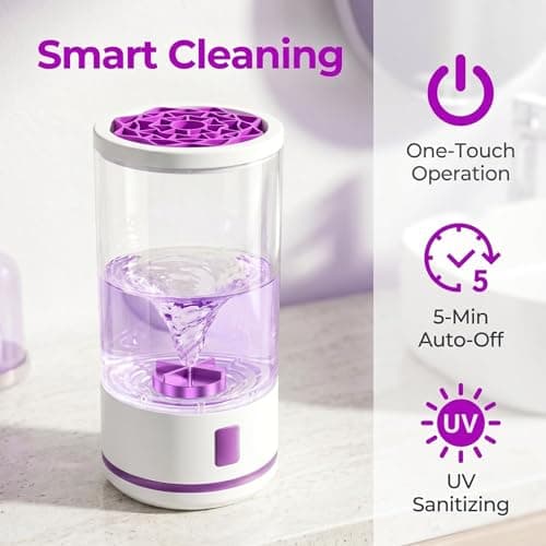 Electric Makeup Brush Cleaner Machine, Professional 7000 RPM Automatic Spinner with 1200mAh Rechargeable Battery, Type-C Fast Charging & 5-Min Auto-Shutoff, Fits All Sizes Cosmetic Brushes, White - Thumbnail 2