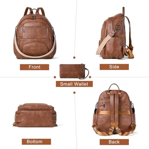 Leresas 35L Backpack Purse for Women Men Vegan Leather Backpack Travel College Work Laptop Computer Bag Business Teacher Backpack Brown - Thumbnail 4