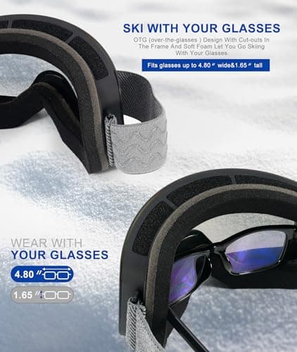 NSSIW Ski Goggles for Men Women Youth, OTG Snowboard Goggles/Snow Goggles with UV Protection and Anti Fog Over Glasses - Thumbnail 5