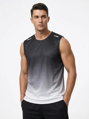 WishStone 4 Pack Mens Stretchy Muscle Fit Ombre Tank Tops Quick Dry Sleeveless Workout Gym Shirts,Blue, Green, Gray, Red, XXL - Thumbnail 3