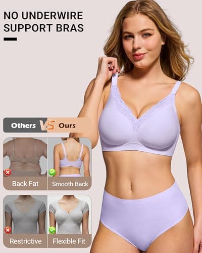 HORISUN Bras for Women Wireless Jelly Push Up Seamless Bra Full Coverage No Underwire Supportive T Shirt Bralette (Purple 34D) - Thumbnail 3