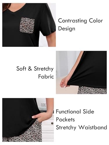 AusLook Plus Women Pajamas Set 2 Piece Lounge Sets Short Sleeve Top and Full Length Pant Chest Pocket Matching Maternity Christmas Print Fancy Peachy Leopard 4X Pjs Loungewear Sleepwear - Thumbnail 4