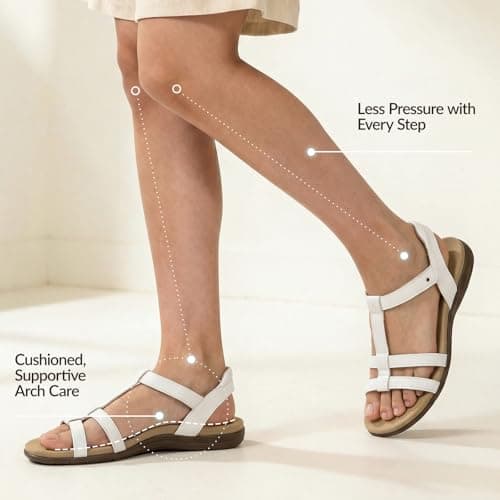 Rihero Orthopedic Flat Sandals for Women White Arch Support Comfortable Casual Summer Walking Orthotic Sandals for Beach Travel Size 7 - Thumbnail 6
