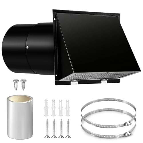 8 Inch Wall Vent Cover with Screen and Damper for Kitchen Range Hood Dryer Duct, Black - Image 1