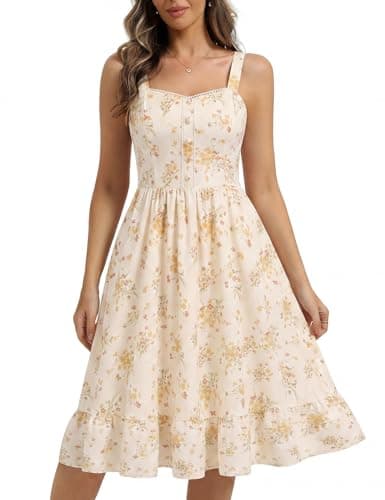 Belle Poque Floral Dress for Women Summer Wedding Guest Dresses 2026 Tea Party Dress Flowy Sundress with Pockets (Yellow,XL) - Image 1