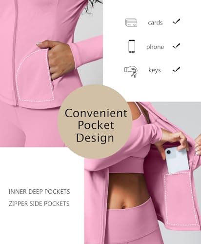 BRXL Womens Workout Jackets Full Zip Slim Fit Yoga Jacket Gym Track Jackets No Thumb Holes with Pockets Pink XXL - Thumbnail 3