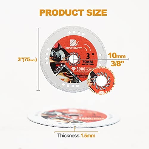 BRSCHNITT Diamond Cut Off Wheel,2pcs 3 Inch x 3/8 Inch Arbor Vacuum Brazed Diamond Saw Blades for Metal Steel Tube Iron Rebar Cutting Wheel (75mm 2pcs) - Thumbnail 2