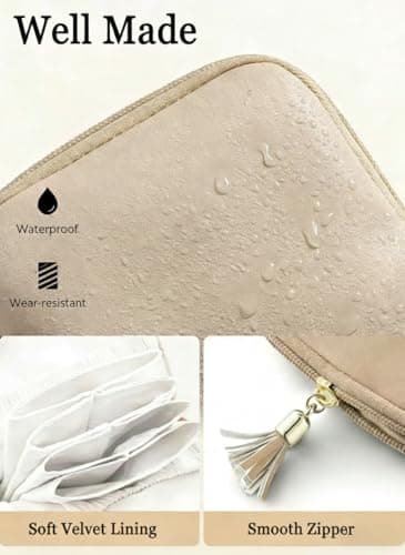 WENICER Small Travel Jewelry Case, Jewelry Pouch Bags with Zipper,Velvet Jewelry Organizer Storage Bag for Bracelet Rings Earring, Valentines Gifts for Women-Cream White - Thumbnail 3