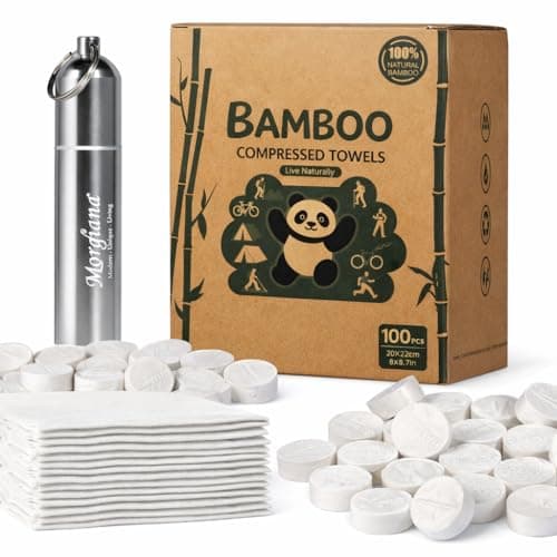 Bamboo Compressed Towels – 100-Pack with Aluminum Tube for Travel, Backpacking & Camping – Biodegradable Toilet Paper Tablets & Portable Expandable Wipes for Outdoor Hygiene & Emergencies(White) - Image 1